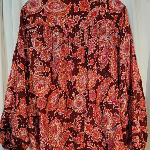 Isaac Mizrahi Live Women Size 1X Button down Blouse Paisley with trim. - Picture 4 of 10